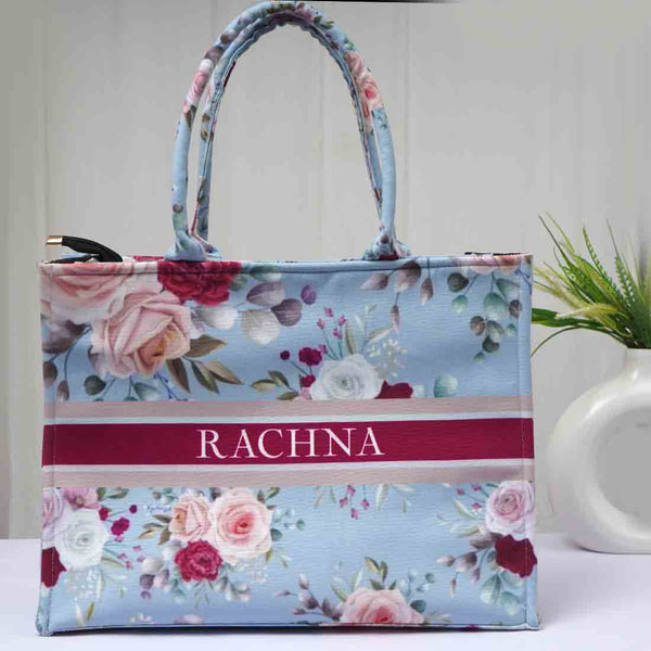 Personalised Blue Floral Printed Box Bag